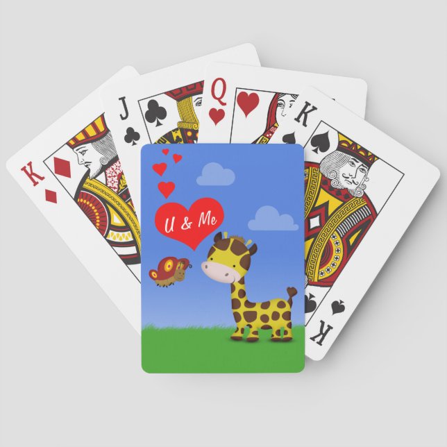 Giraffe and Butterfly in Love Playing Cards (Back)