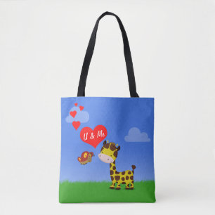 Giraffe and Butterfly in Love Tote Bag