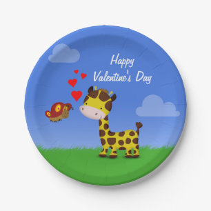 Giraffe and Butterfly Valentine's Day Paper Plate