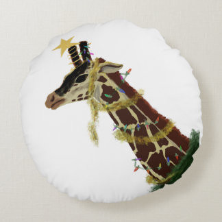 Giraffe and Christmas-decorated Giraffe Round Cushion