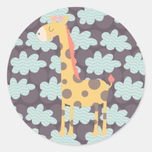 Giraffe and Clouds Classic Round Sticker