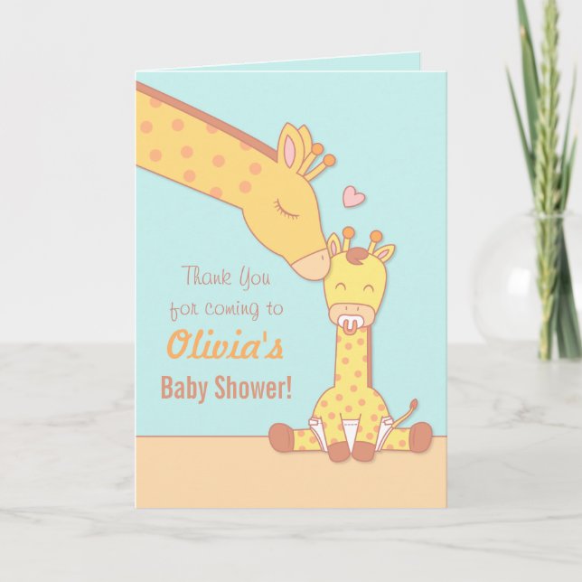 Giraffe and Cute Baby Calf Thank You Greeting Card (Front)