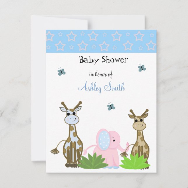 Giraffe and Elephant Baby Shower Invitation (Front)