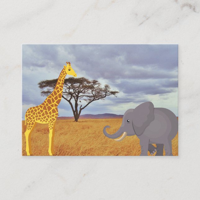 giraffe and elephant in the safari business card (Front)