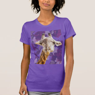 Giraffe and Flowers Purple Modern Funny Animal T-Shirt