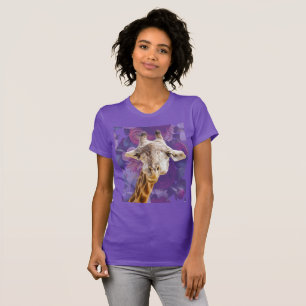 Giraffe and Flowers Purple Modern Funny Animal T-Shirt