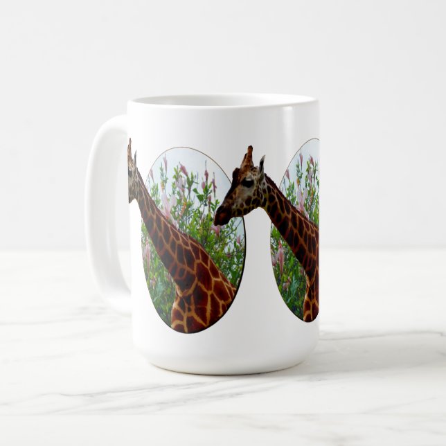 Giraffe And Hibiscus Flowers, Coffee Mug (Front Left)