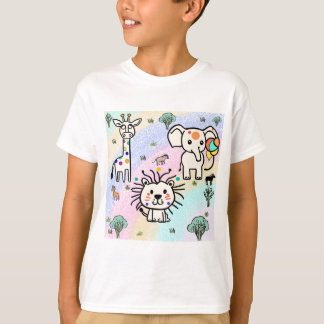 Giraffe and Lion and Elephant and Grass T-Shirt