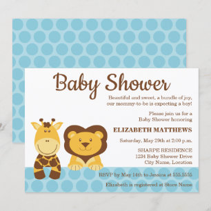 Giraffe and Lion Animals Baby Shower Invitation