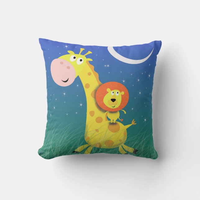 Giraffe and Lion Pillow For Kids Room (Front)