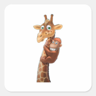 Giraffe and monkey friends square sticker