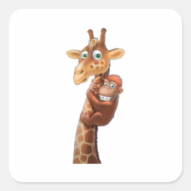 Giraffe and monkey friends square sticker (Front)