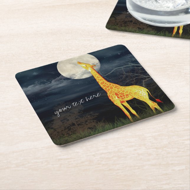 Giraffe and Moon | Custom Drink Coasters (Angled)