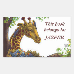 Giraffe and Oxpeckers Bookplate Rectangular Sticker