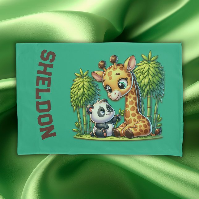 Giraffe and Panda Monogrammed Name | Pillowcase (Creator Uploaded)