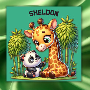 Giraffe and Panda Monogrammed Name   Poster