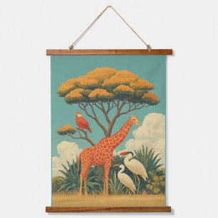 Giraffe and Safari Birds Hanging Tapestry