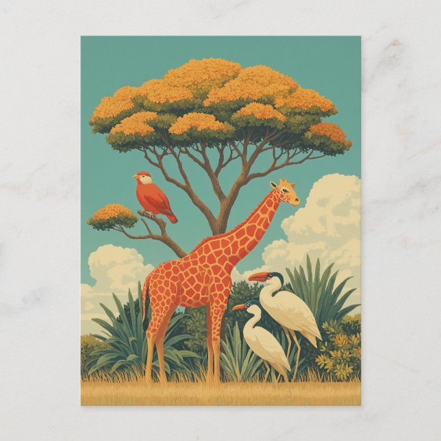 Giraffe and Safari Birds Postcard (Front)