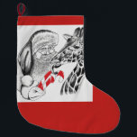 Giraffe and Santa Claus for Christmas Large Christmas Stocking<br><div class="desc">A Giraffe and Santa Claus for Christmas</div>