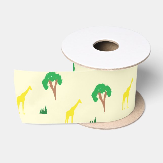 Giraffe and tree pattern satin ribbon (Spool)