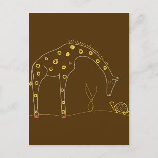 Giraffe and turtle on Brown and Yellow Postcard