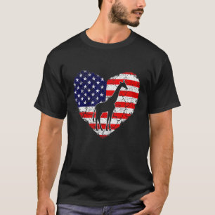 Giraffe Animal American Flag Valentine Heart T-Shirt