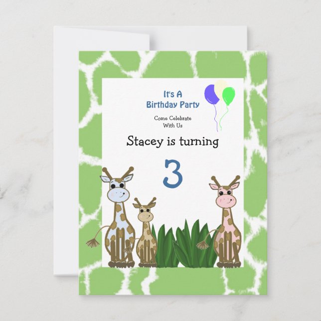Giraffe Animal Birthday Invitation (Front)