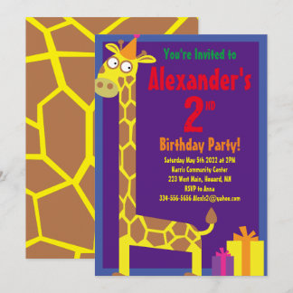 Giraffe Animal Kid's Birthday Party Invitations