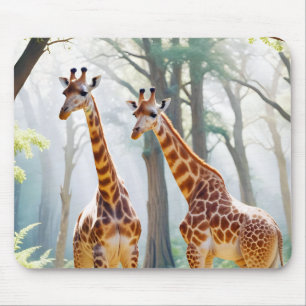 Giraffe Animal Nature Wildlife Affection Caring Mouse Pad