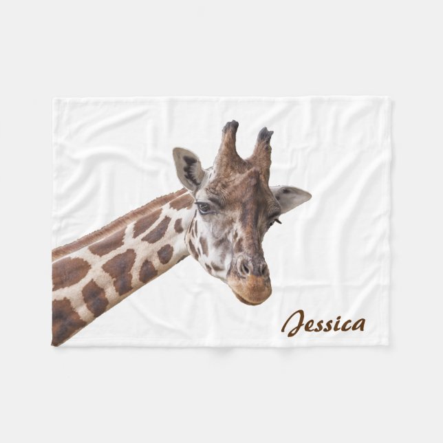 Giraffe Animal Personalised Name Fleece Blanket (Front (Horizontal))