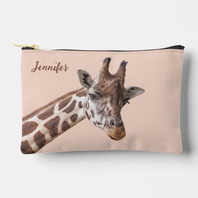 Giraffe Animal Portrait Photo Personalised Name Accessory Pouch (Front)