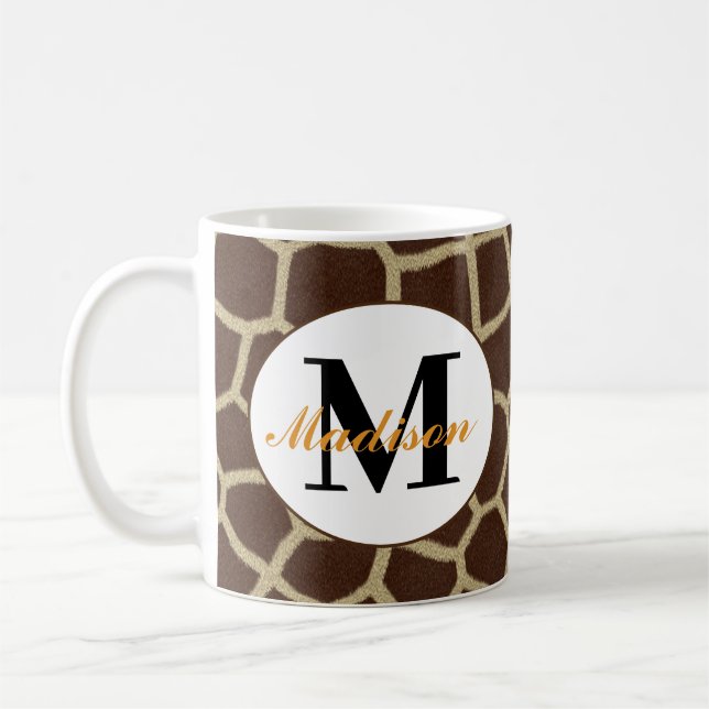 Giraffe Animal Print Personalised Coffee Mug Cup (Left)