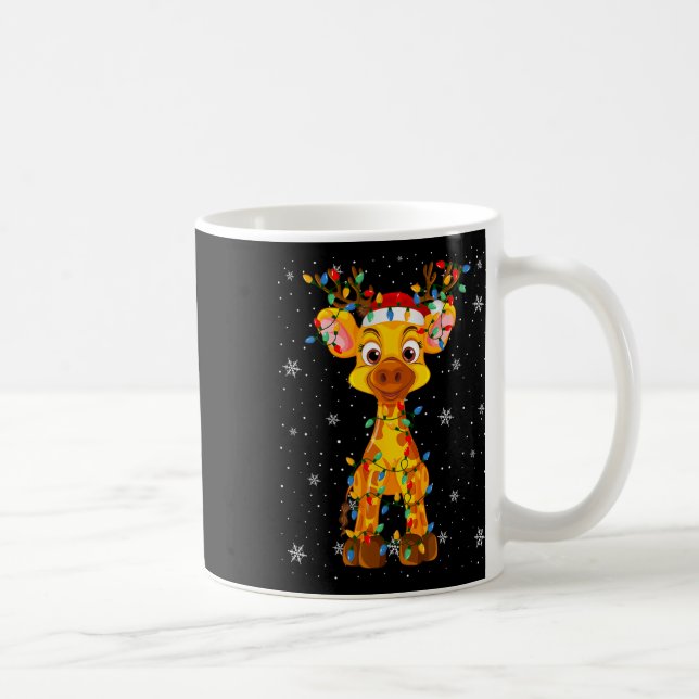 Giraffe Animal Santa Hat Ugly Christmas Tree Light Coffee Mug (Right)