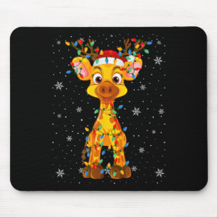 Giraffe Animal Santa Hat Ugly Christmas Tree Light Mouse Pad