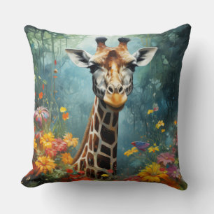 Giraffe Animal Wildlife Wilderness Colourful Print Cushion