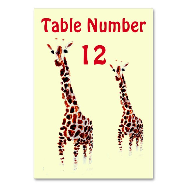 Giraffe Art Wild Animal Table Number (Front)