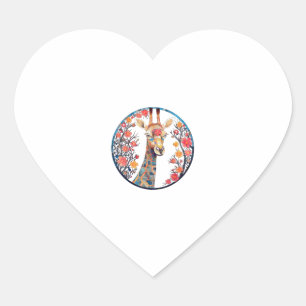 Giraffe Artwork Colourful - Church Blossom Animals Heart Sticker