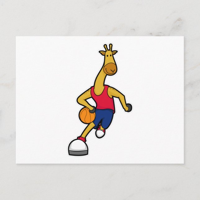 Giraffe as Basketball player with Basketball ball Postcard (Front)