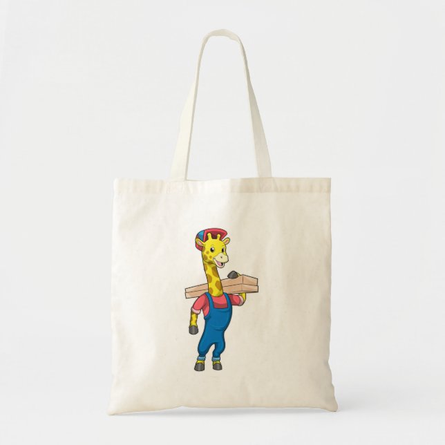 Giraffe as Carpenter with Wood Tote Bag (Front)