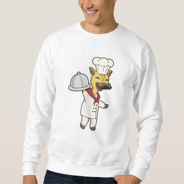 Giraffe as Chef with Cooking apron & Platter Sweatshirt (Front)
