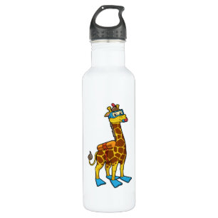 Giraffe as Diver with Swimming goggles & Flippers 710 Ml Water Bottle