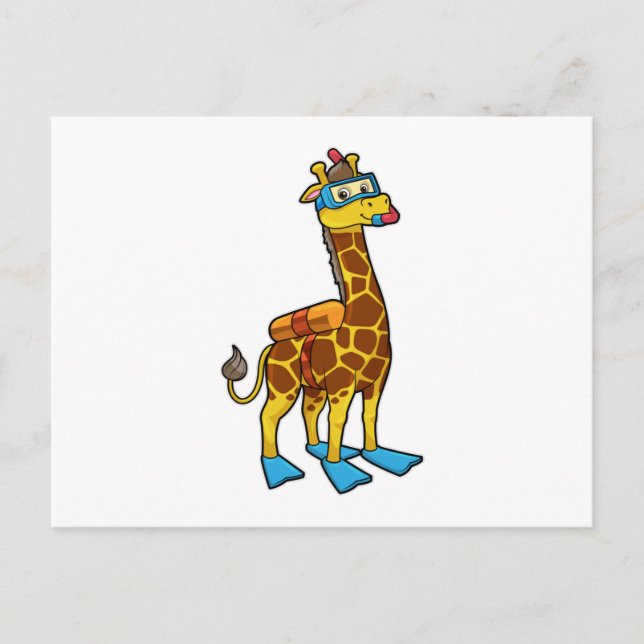 Giraffe as Diver with Swimming goggles & Flippers Postcard (Front)
