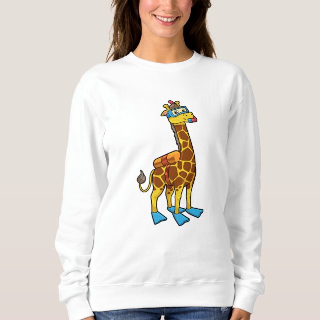 Giraffe as Diver with Swimming goggles & Flippers Sweatshirt (Front)