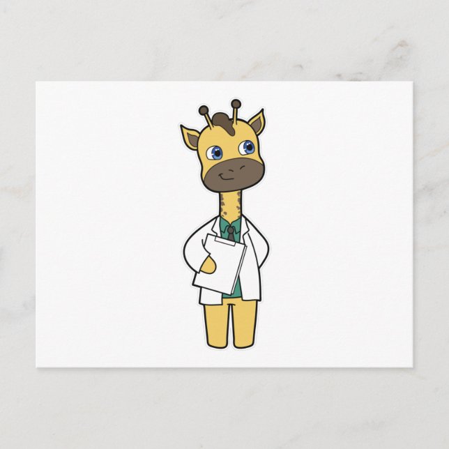 Giraffe as Doctor with Notepad Postcard (Front)
