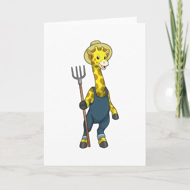 Giraffe as Farmer with Pitchfork Card (Front)