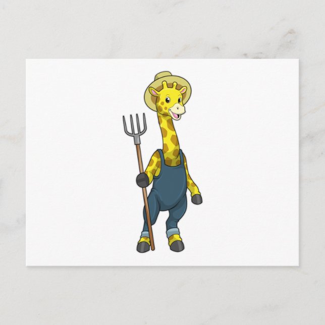 Giraffe as Farmer with Pitchfork Postcard (Front)