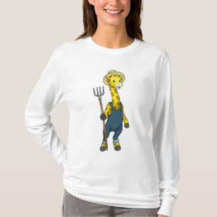 Giraffe as Farmer with Pitchfork T-Shirt