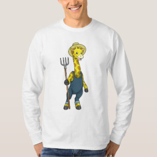 Giraffe as Farmer with Pitchfork T-Shirt