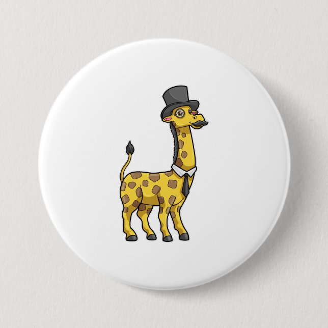 Giraffe as Gentleman with Hat, Tie and Moustache 7.5 Cm Round Badge (Front)