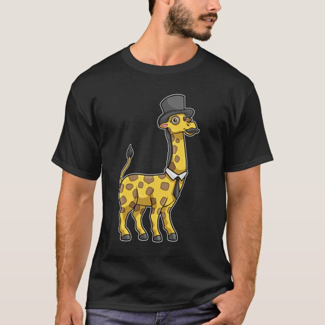 Giraffe as Gentleman with Hat, Tie and Moustache T-Shirt (Front)